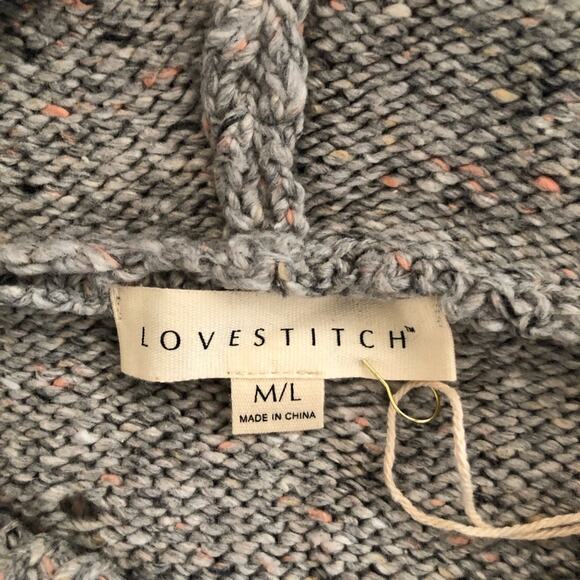 Lovestitch NWT Sweater Gray Open Knit Hooded Long Sleeve Loose Womens M/L - Picture 7 of 12